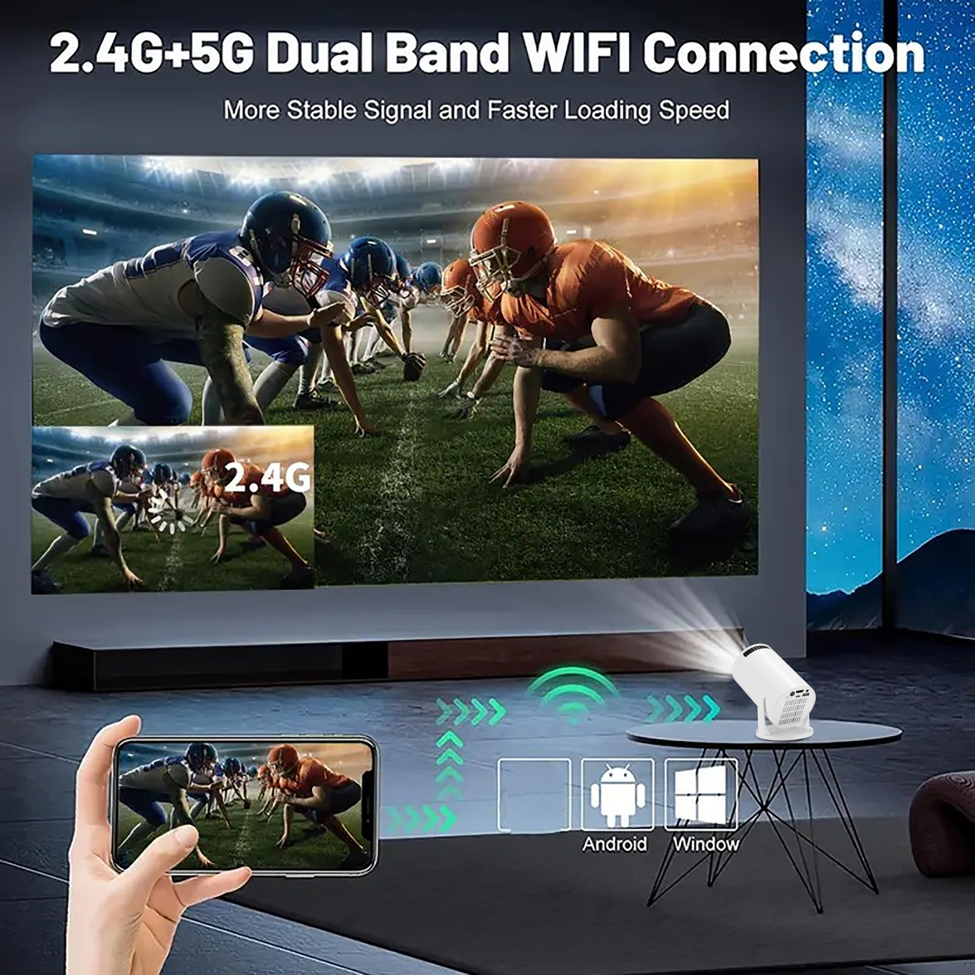 Smartfon wyświetla mecz futbolu amerykańskiego wyświetlany na ekranie.