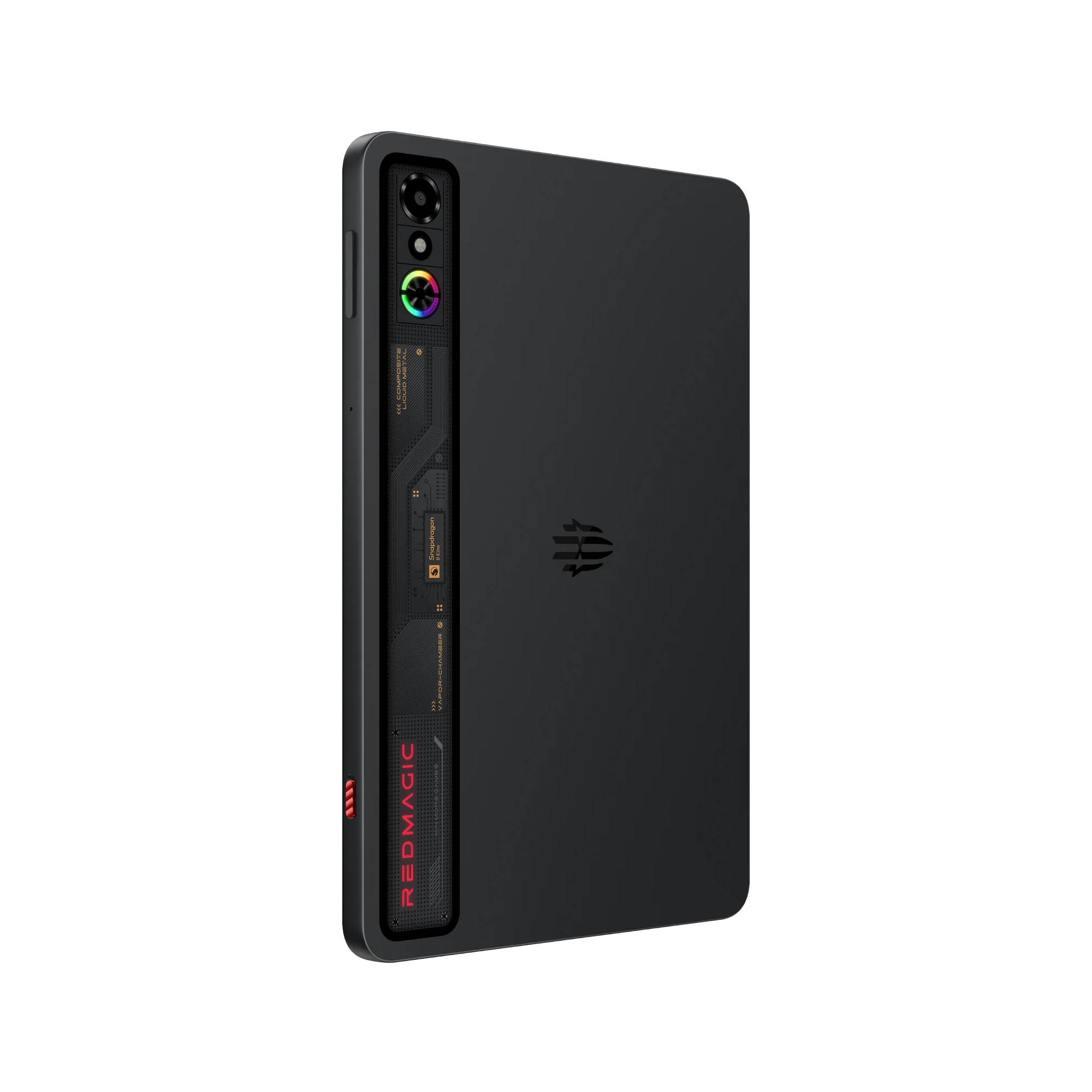 Czarny smartfon z aparatem i wentylatorem. Napis 