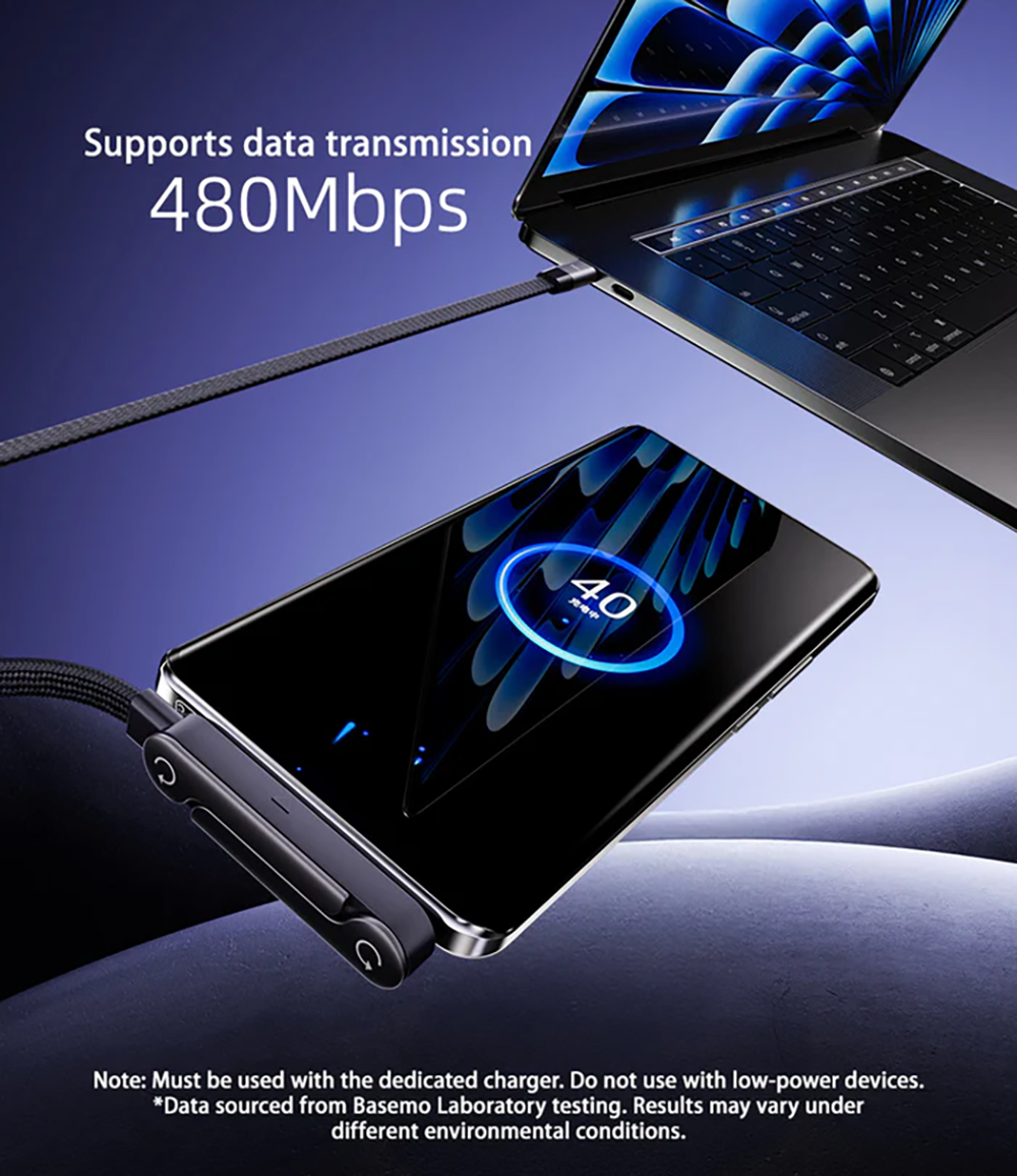 Ein Ladekabel verbindet ein Smartphone mit 40% Ladung mit einem Laptop.