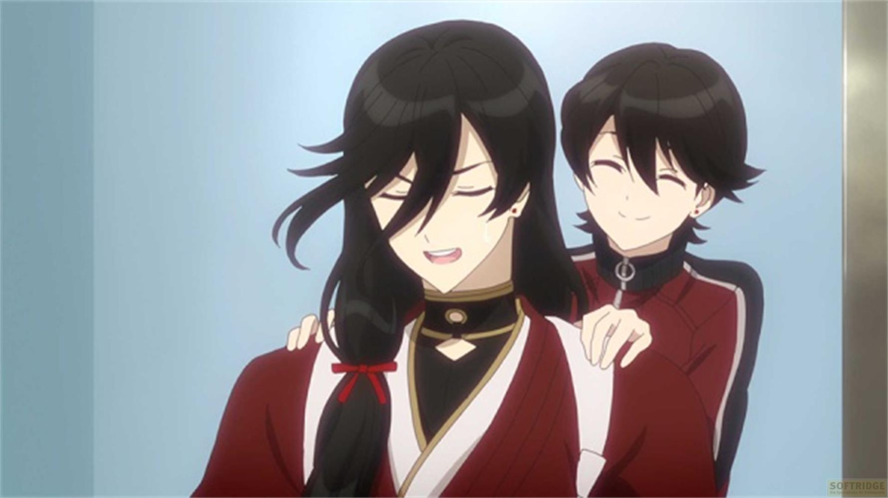 Due ragazzi anime con capelli neri. Uno sorride, l'altro ha gli occhi chiusi.