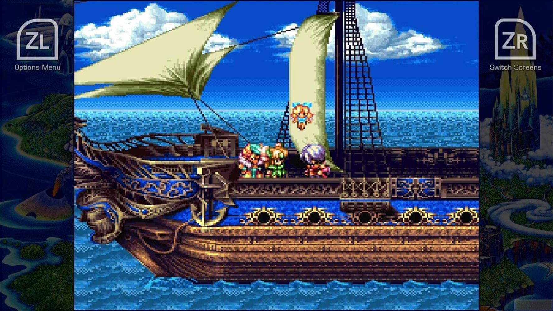 Un equipaggio dettagliato di nave a vela in mare, con isole e un castello sullo sfondo.