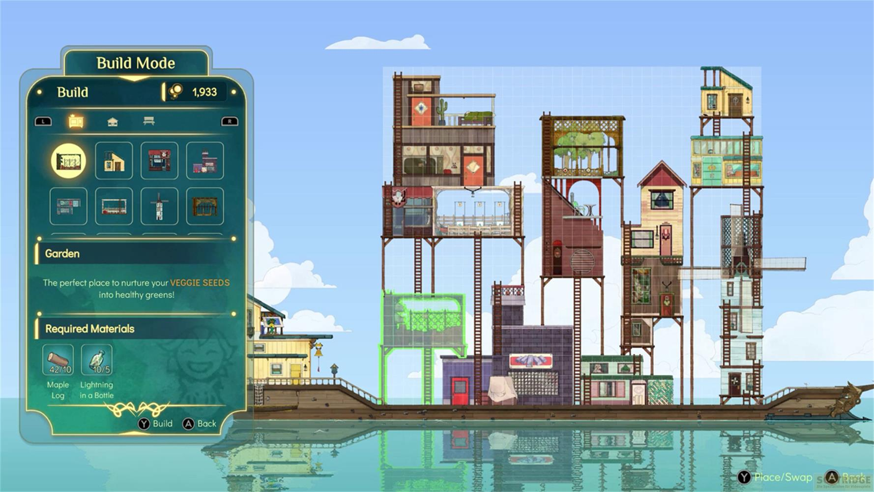 Ein Spiel im Bau-Modus, das auf dem Wasser gebaut wird.
