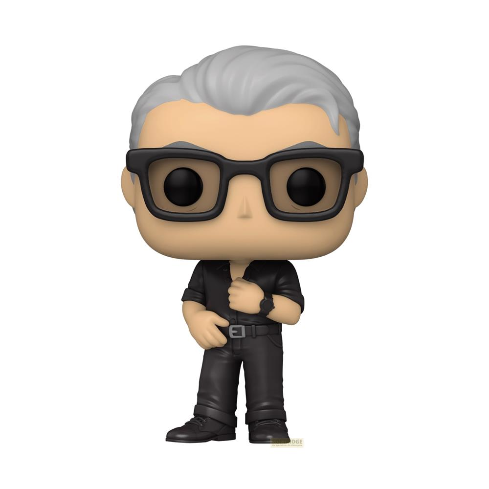 A figure with gray hair and glasses wears black clothing.