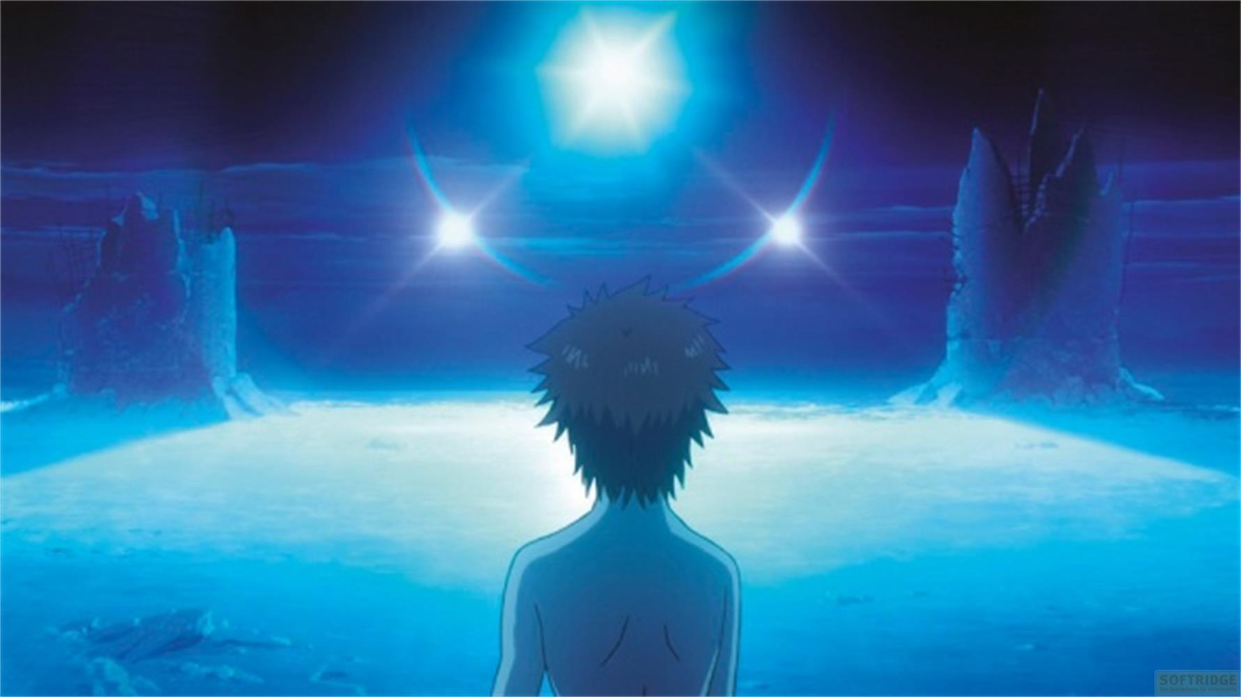 Un uomo di fronte a un paesaggio futuristico con luci brillanti.