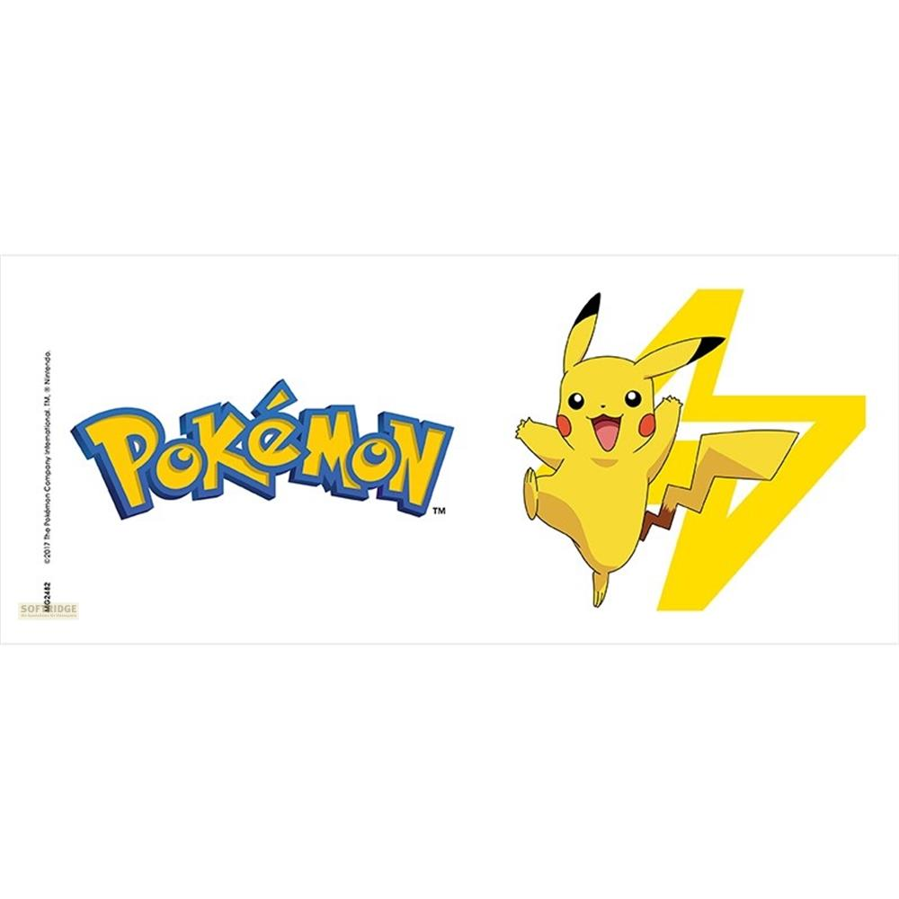 Pikachu und das Pokémon-Logo auf weißem Hintergrund.