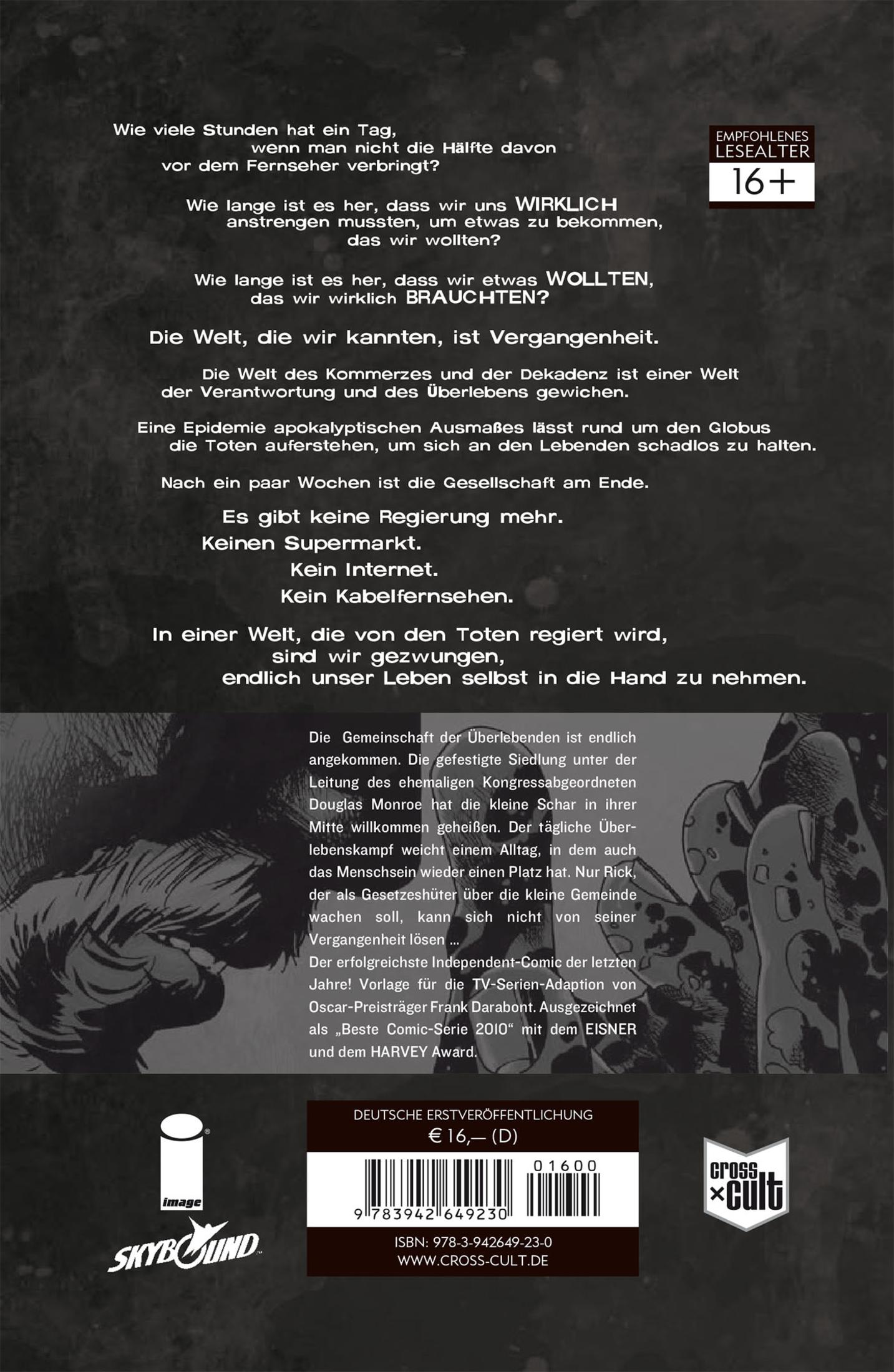 Couverture de BD avec texte sur un monde post-apocalyptique, recommandé 16+.