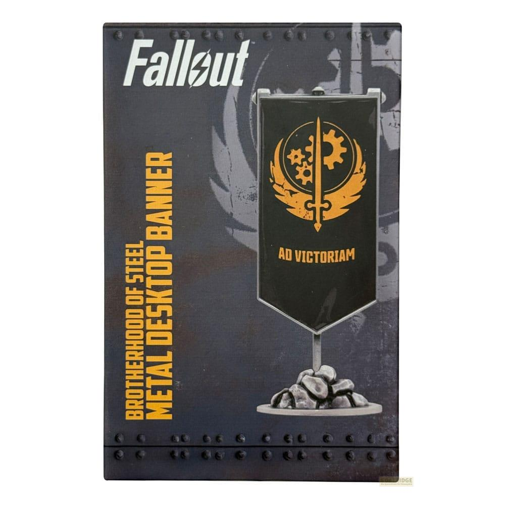 Verpackung für Fallout Brotherhood of Steel Metall-Desktop-Banner mit Logo.