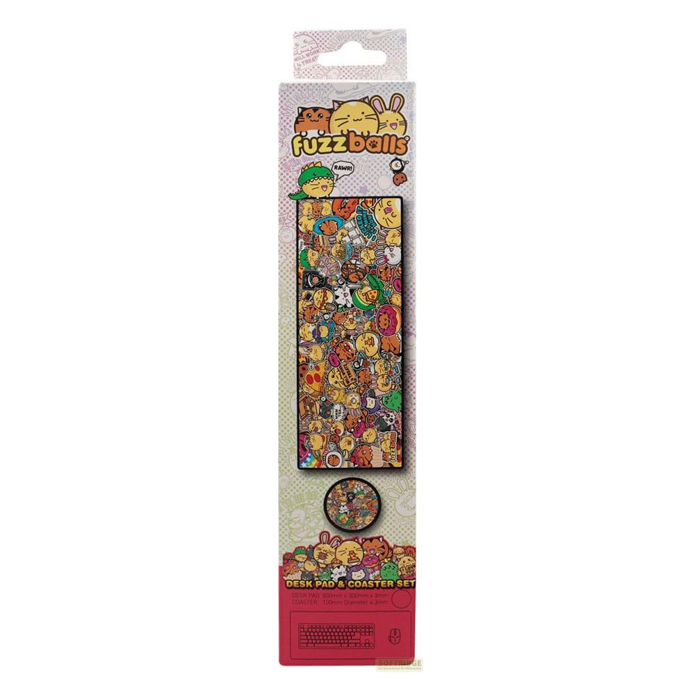 Fuzzballs Schreibtischunterlage & Untersetzer Set mit Kawaii-Motiven.
