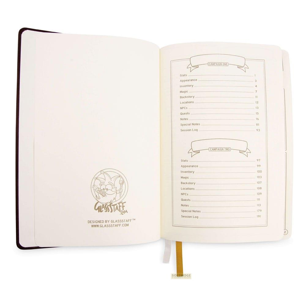 Un carnet ouvert avec des tables des matières pour deux campagnes.