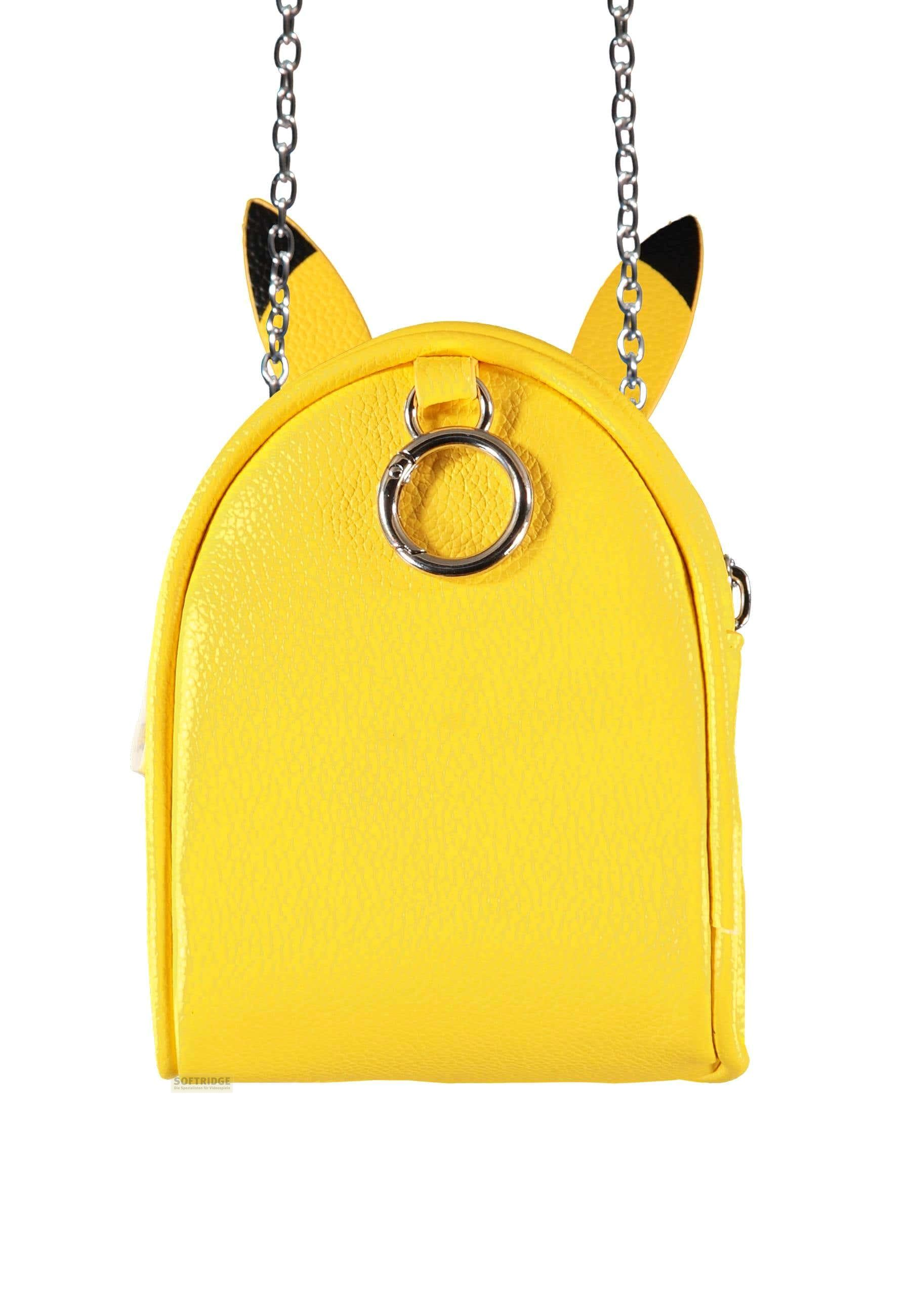 Gelbe Tasche mit Pikachu-Ohren und silberner Kette.