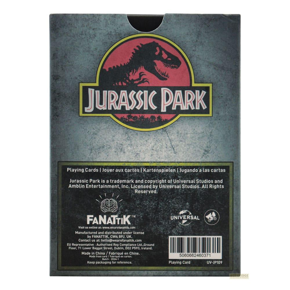 Jurassic Park Spielkarten-Verpackung mit Dinosaurier-Logo.