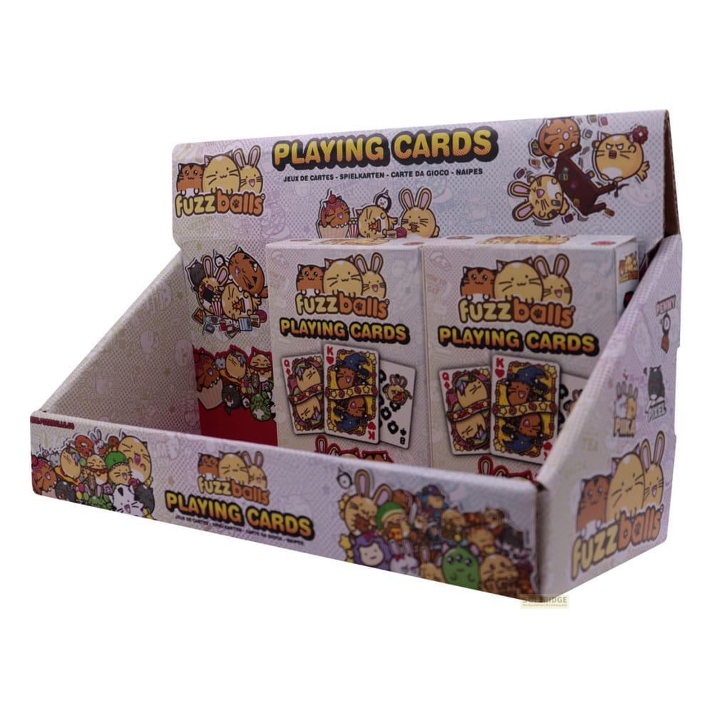 Verpackung mit "Fuzzballs" Spielkarten, bunte Kätzchen und Hasenmotive.