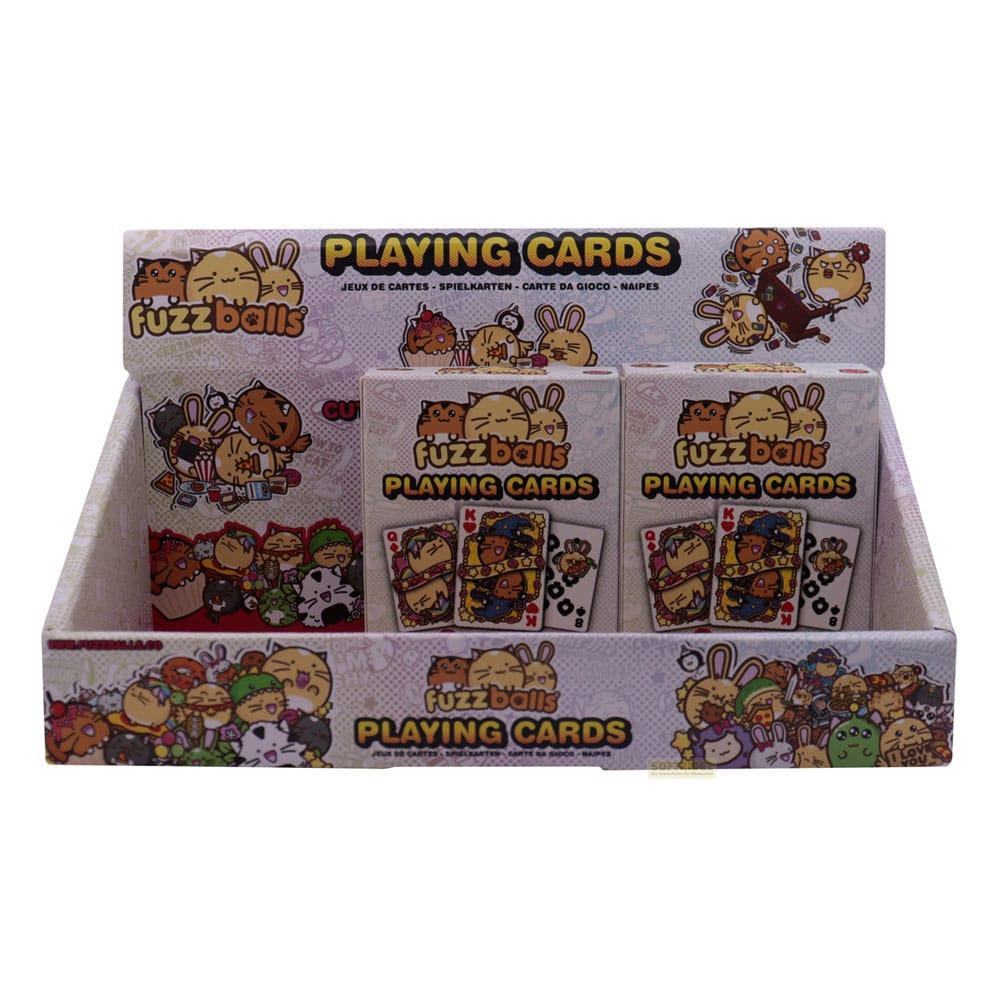 Ein Display mit Fuzzballs-Spielkarten mit niedlichen Tierfiguren.