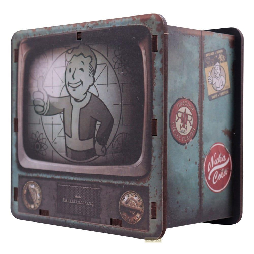 Retro-Fernseher mit Fallout-Logo und Vault Boy auf dem Bildschirm.