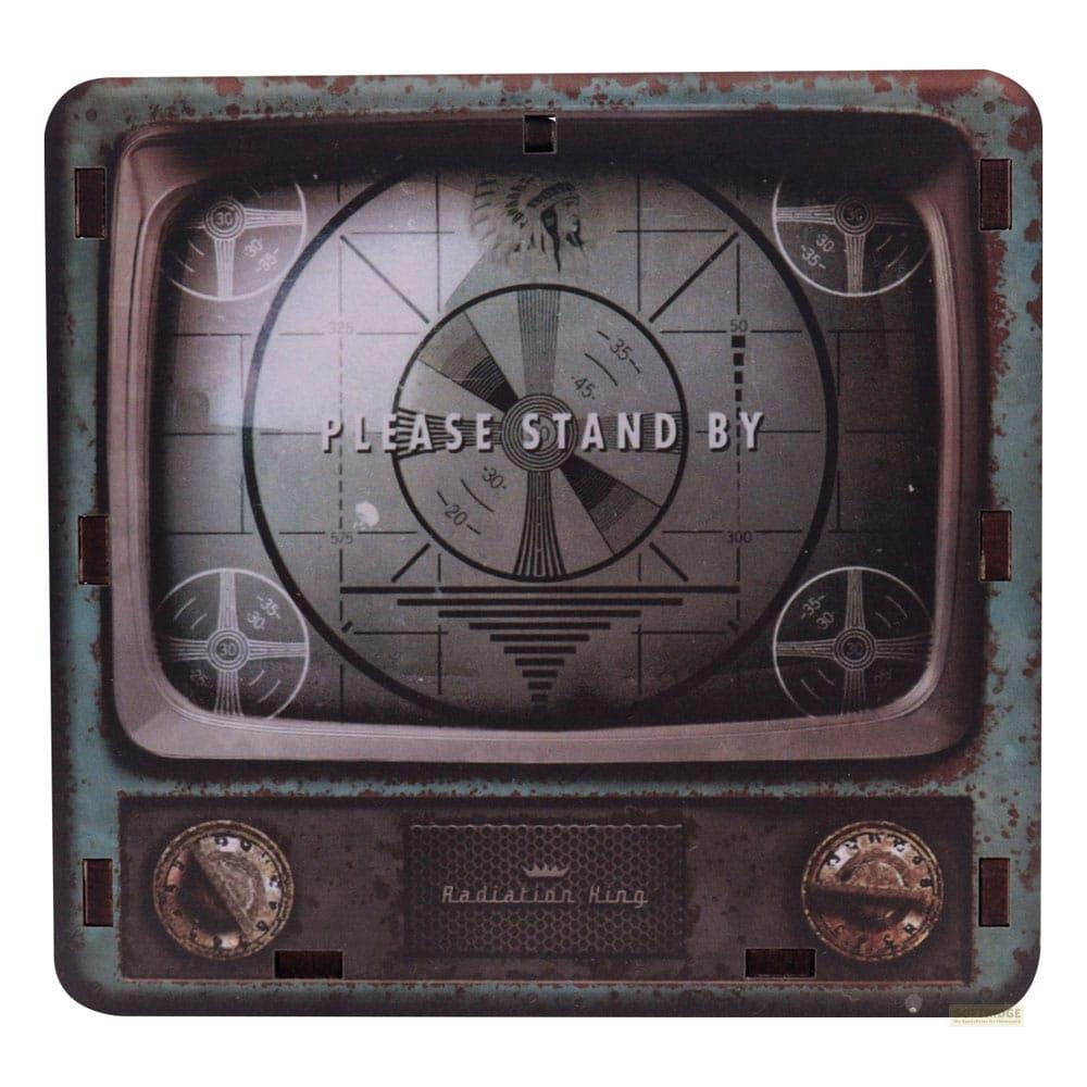 Ein alter Fernseher mit Testbild und "PLEASE STAND BY".