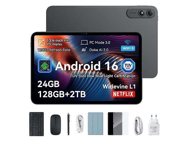 OSCAL PAD 200 Mit Tastatur (QWERTY), Tablet, 128 GB, 13,4 Zoll, Grau