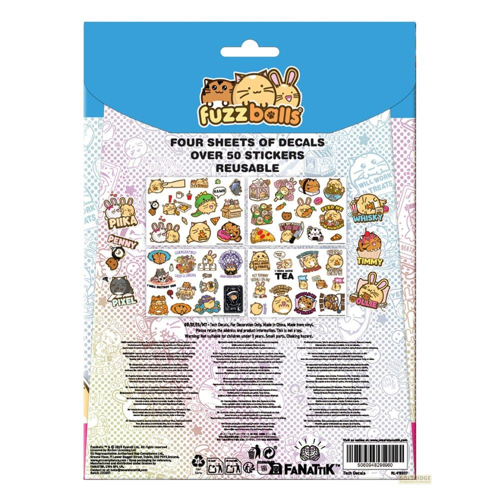 Embalaje de pegatinas Fuzzballs con gatos y conejos, 4 hojas, más de 50 pegatinas.