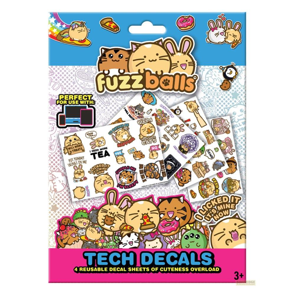 Paquete de calcomanías tecnológicas Fuzzballs con lindos gatos, conejos y pegatinas de pizza.