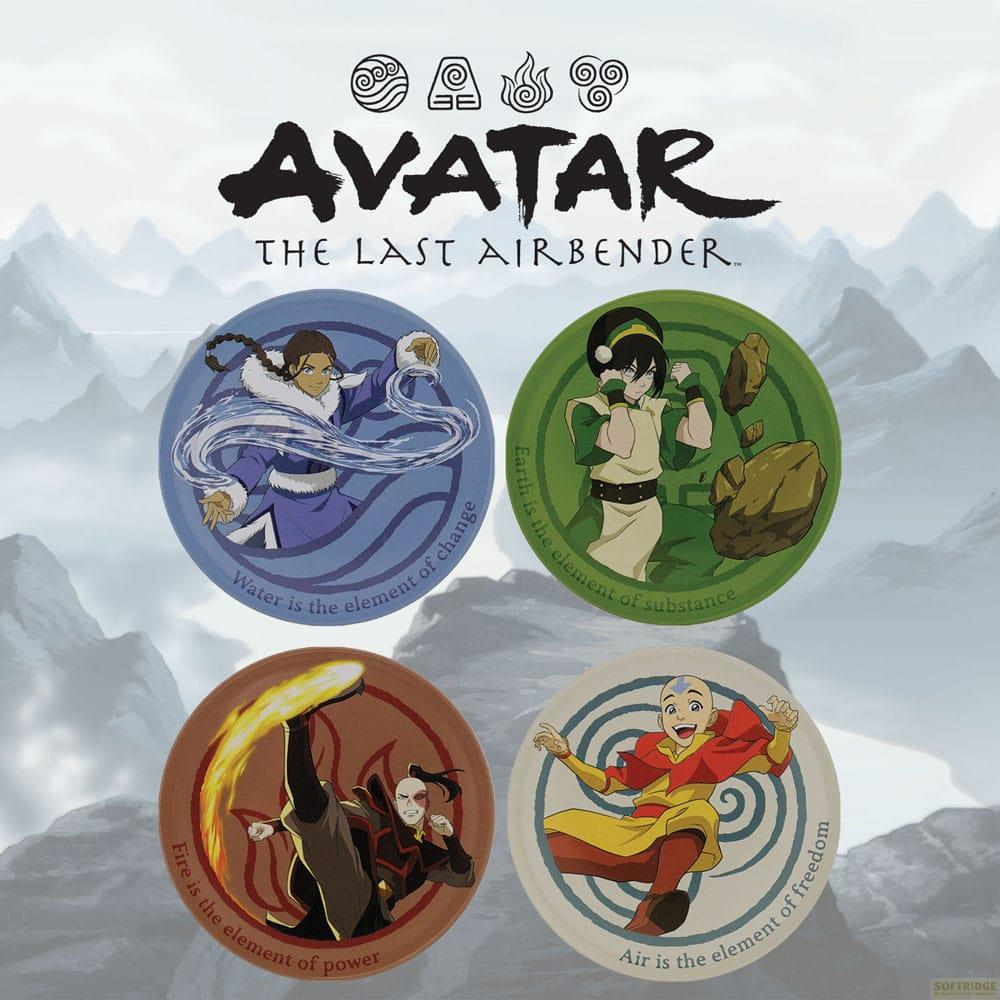 Avatar: Der Herr der Elemente zeigt vier Kreise mit Charakteren: Katara, Toph, Zuko und Aang.