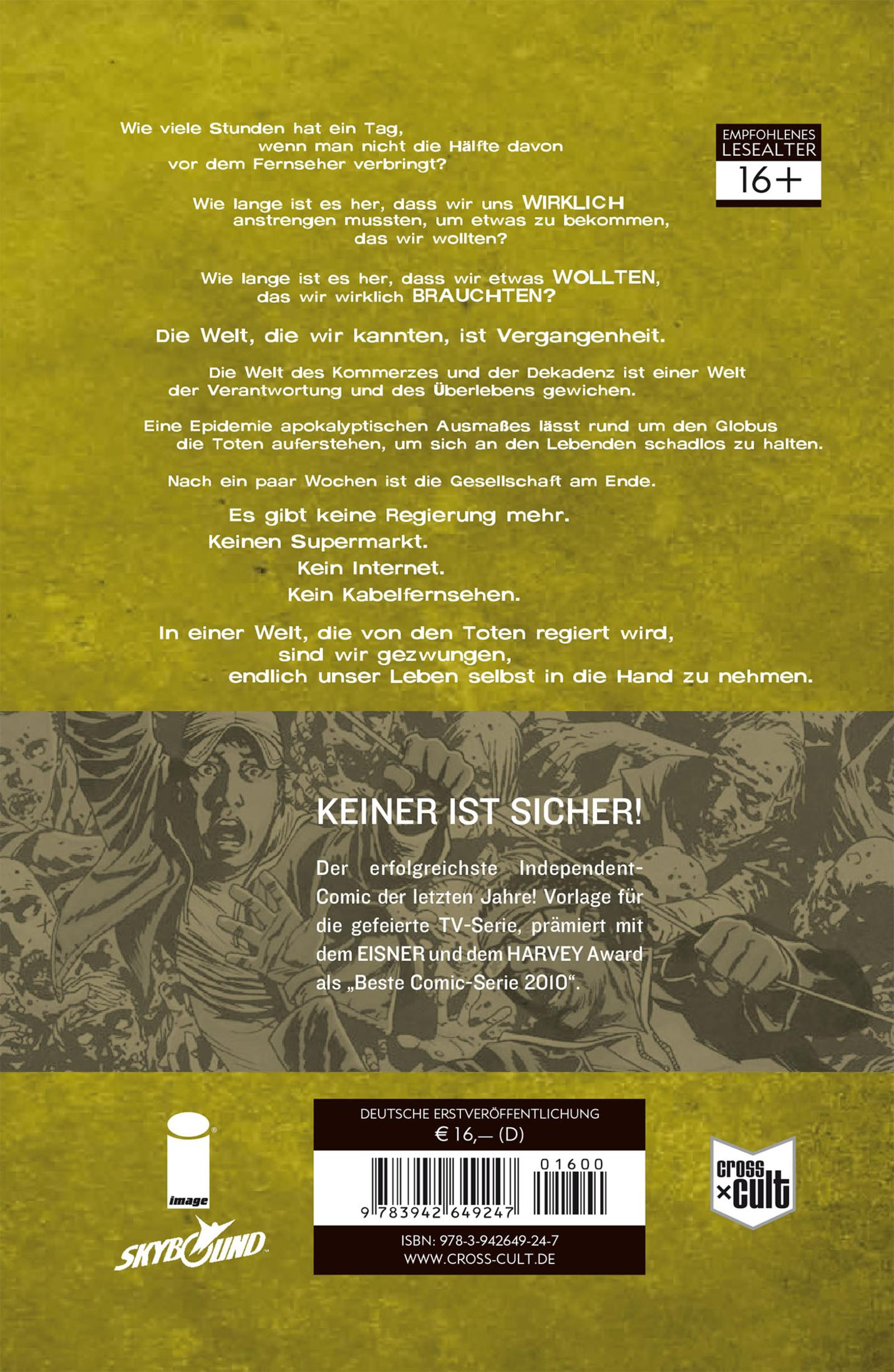 Comic-Cover mit Text über eine Zombie-Apokalypse und Altersempfehlung 16+.
