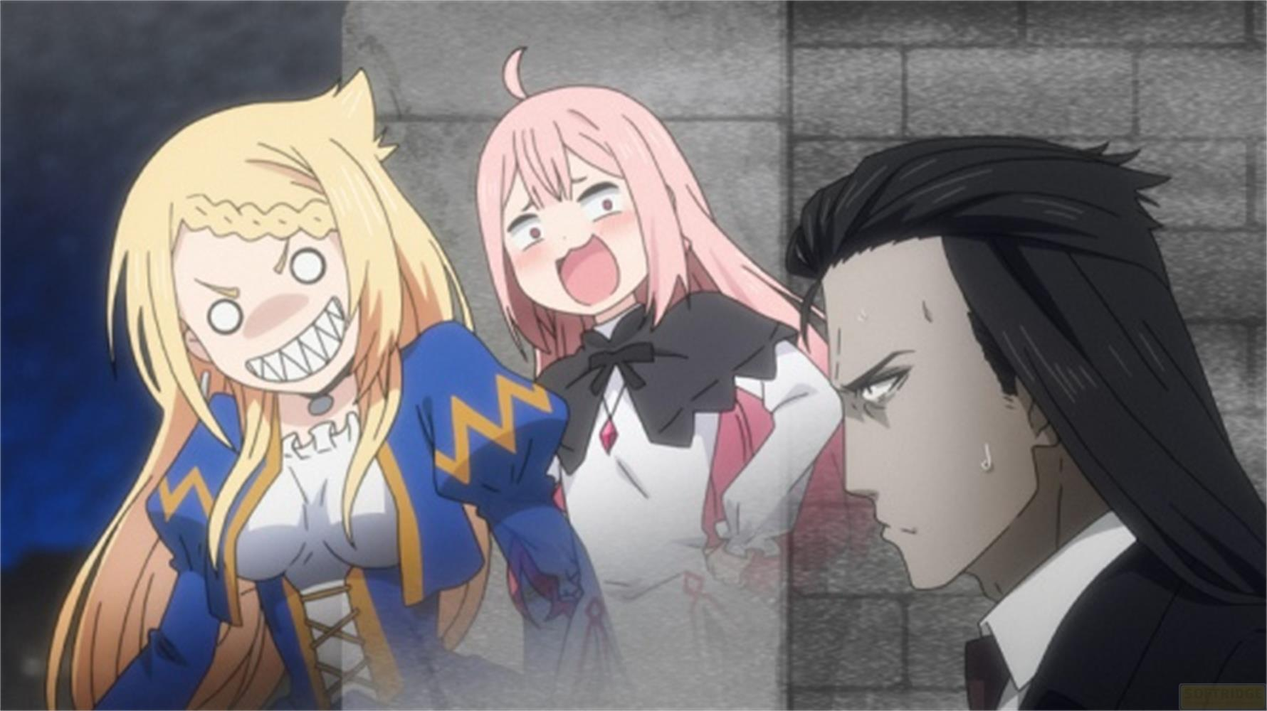 Tre personaggi anime: una donna bionda con ghigno minaccioso, una ragazza dai capelli rosa e un uomo dai capelli neri.
