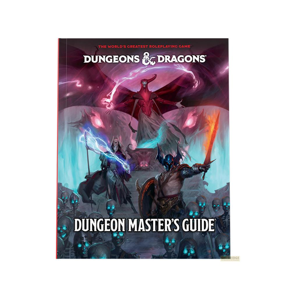 Copertina D&D Dungeon Master's Guide: Guerrieri e spiriti fantasy davanti a un mago.