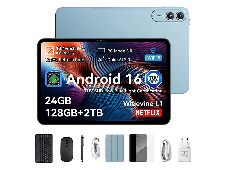 OSCAL PAD 200 Mit Tastatur (QWERTY), Tablet, 128 GB, 13,4 Zoll, Blau