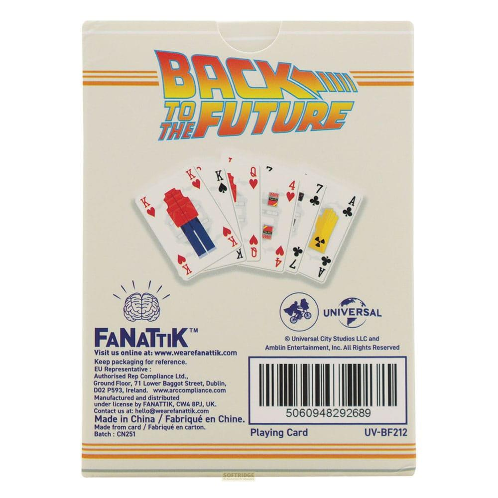 Rückseite einer Spielkarte mit "Back to the Future"-Logo und Karten.