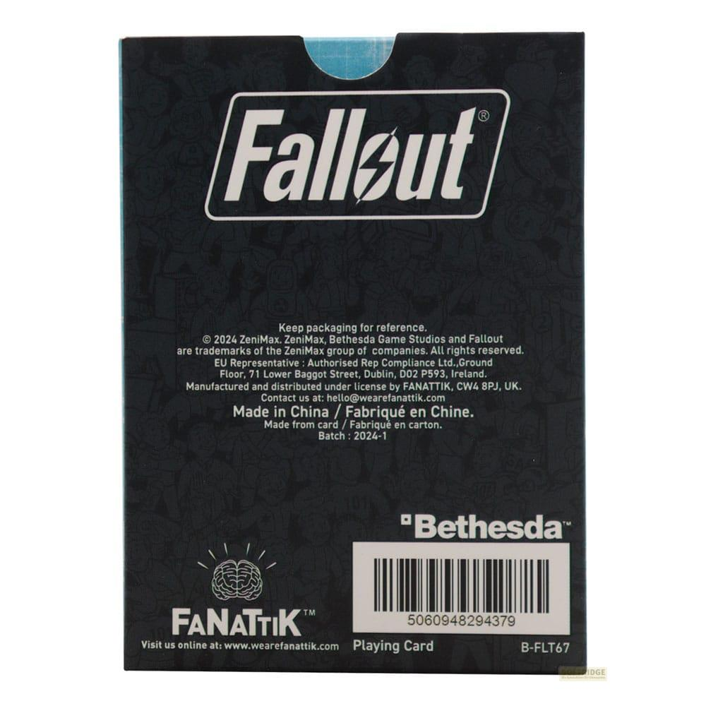 Verpackung eines Fallout-Spielkarten-Sets mit Bethesda-Logo.