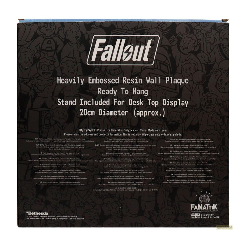 Fallout-Wandplakette mit Prägung, 20 cm Durchmesser, mit Ständer.