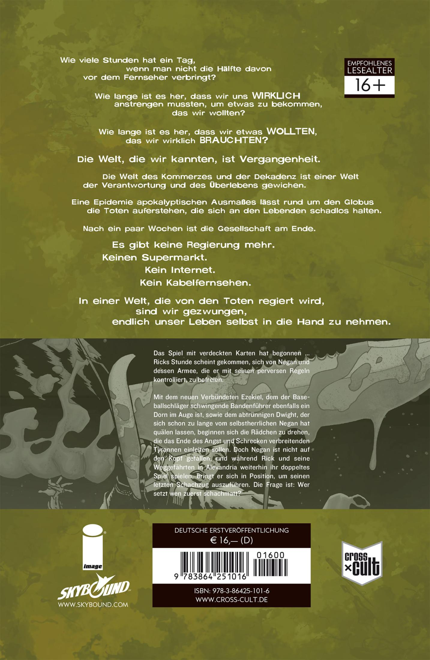 Couverture de bande dessinée avec texte sur un monde gouverné par des zombies.