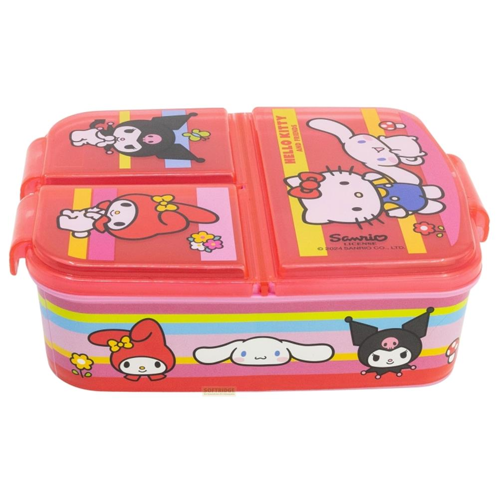 Rote Aufbewahrungsbox mit Hello Kitty und Freunden.