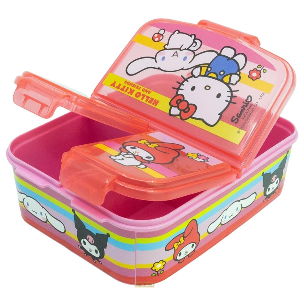 Ein pinker Lunchbox mit Hello Kitty und Freunden.