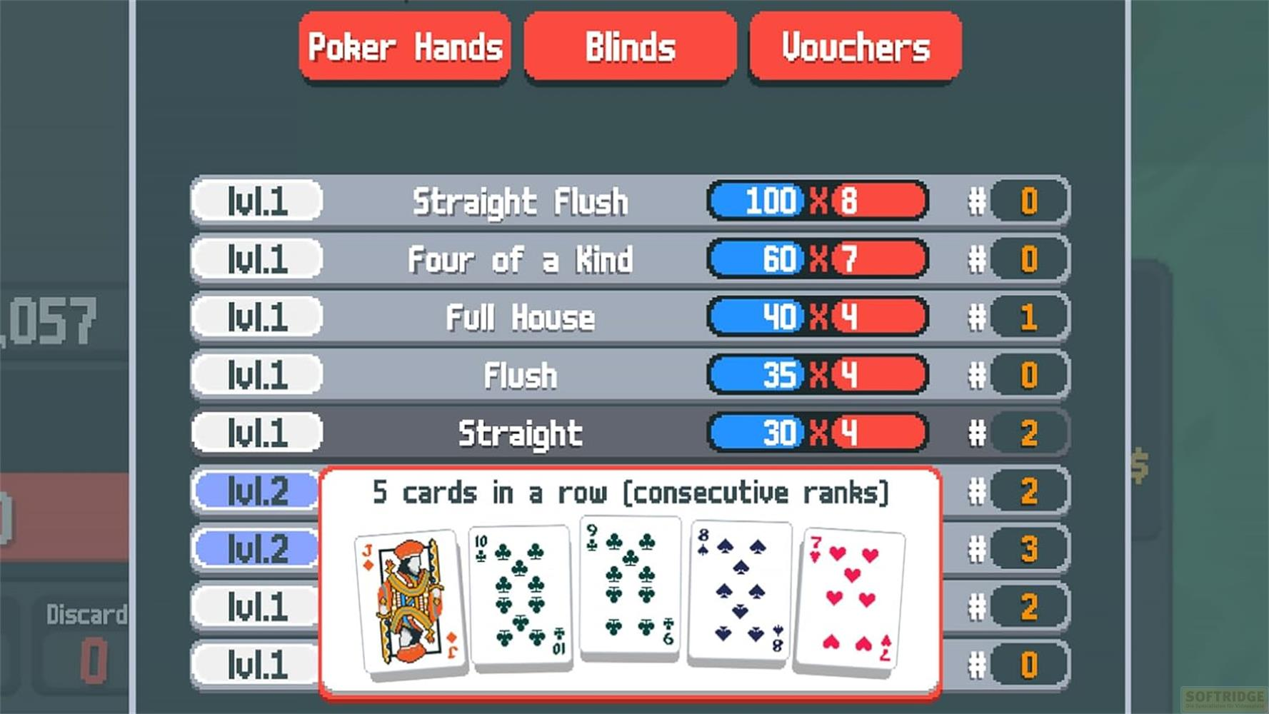 Classements de mains de poker avec scores et exemples de cartes.