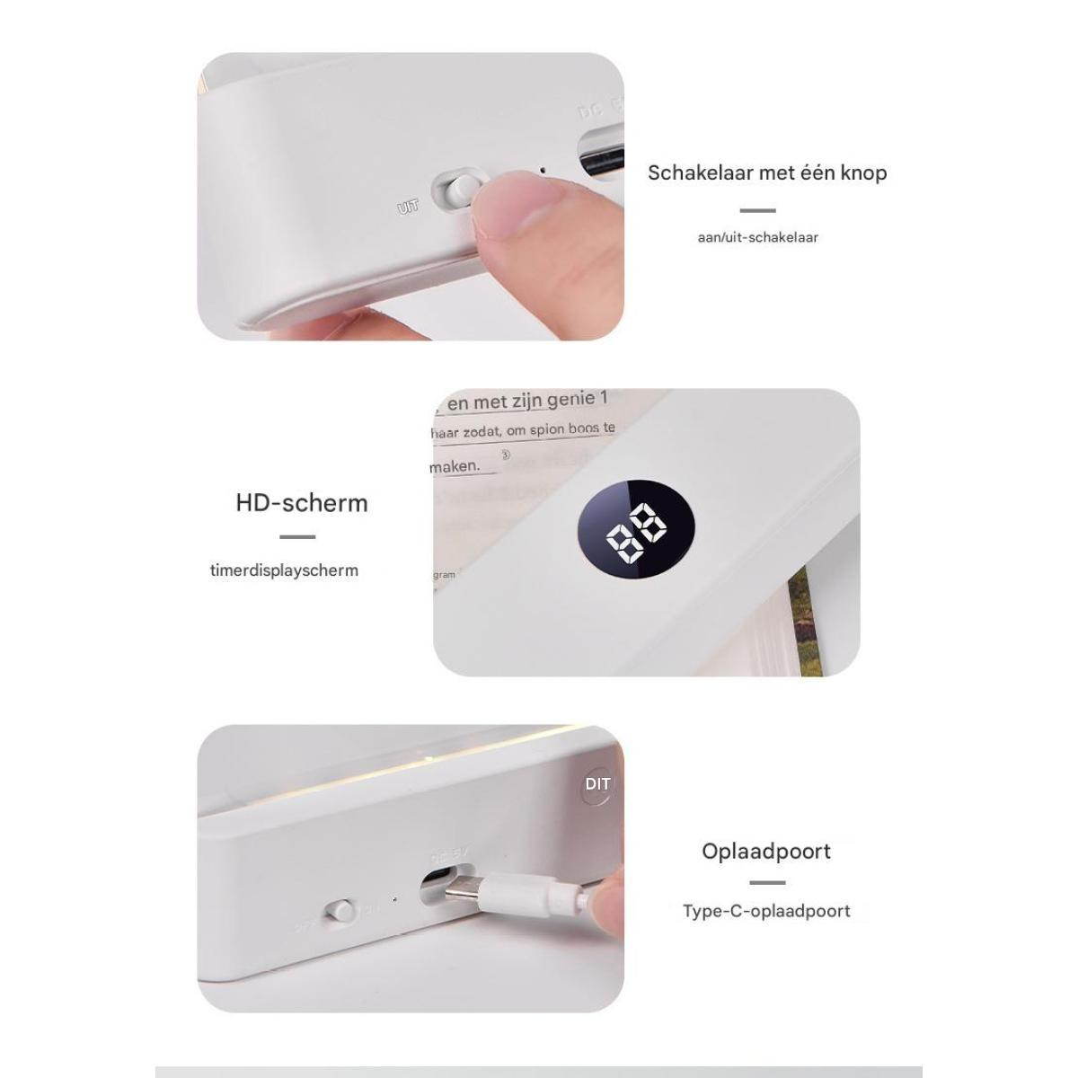 Ein Schalter mit einem Knopf, ein HD-Display und ein Ladeanschluss.
