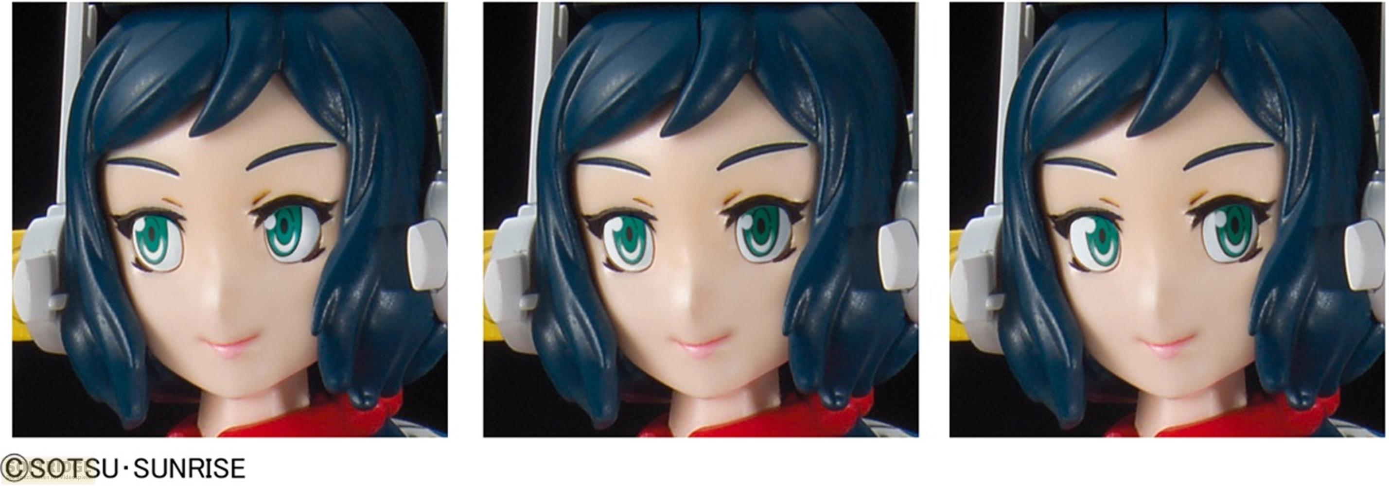Figurine d'anime avec des cheveux bleu foncé, des yeux verts et un col rouge.