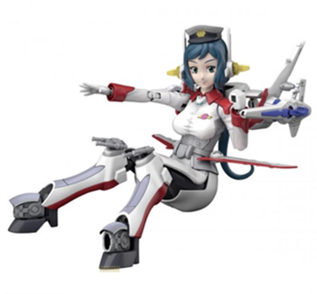Une figurine féminine en uniforme blanc et rouge, avec des ailes et un chapeau.