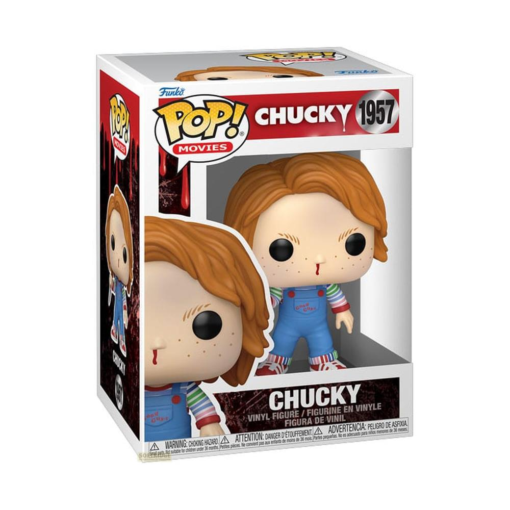 Figurka Funko Pop Chucky w pudełku z krwawymi detalami i napisem "Chucky 1957".