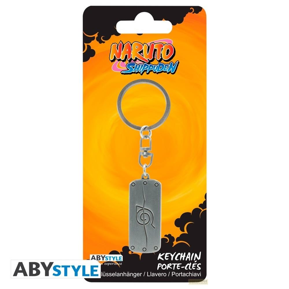 Llavero de Naruto Shippuden con símbolo de Konoha en colgante plateado.