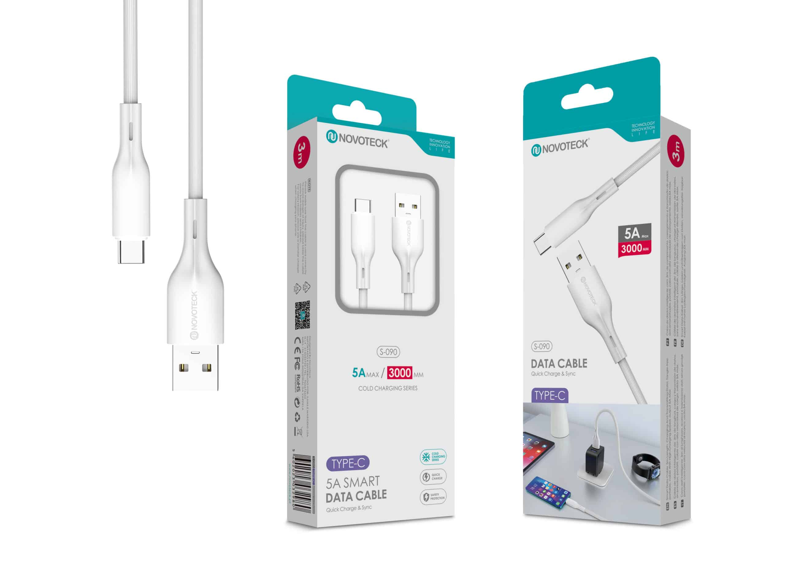 Cable de datos NOVOTECK de 3m: USB-A a USB-C, 5A Max, 3000MM.