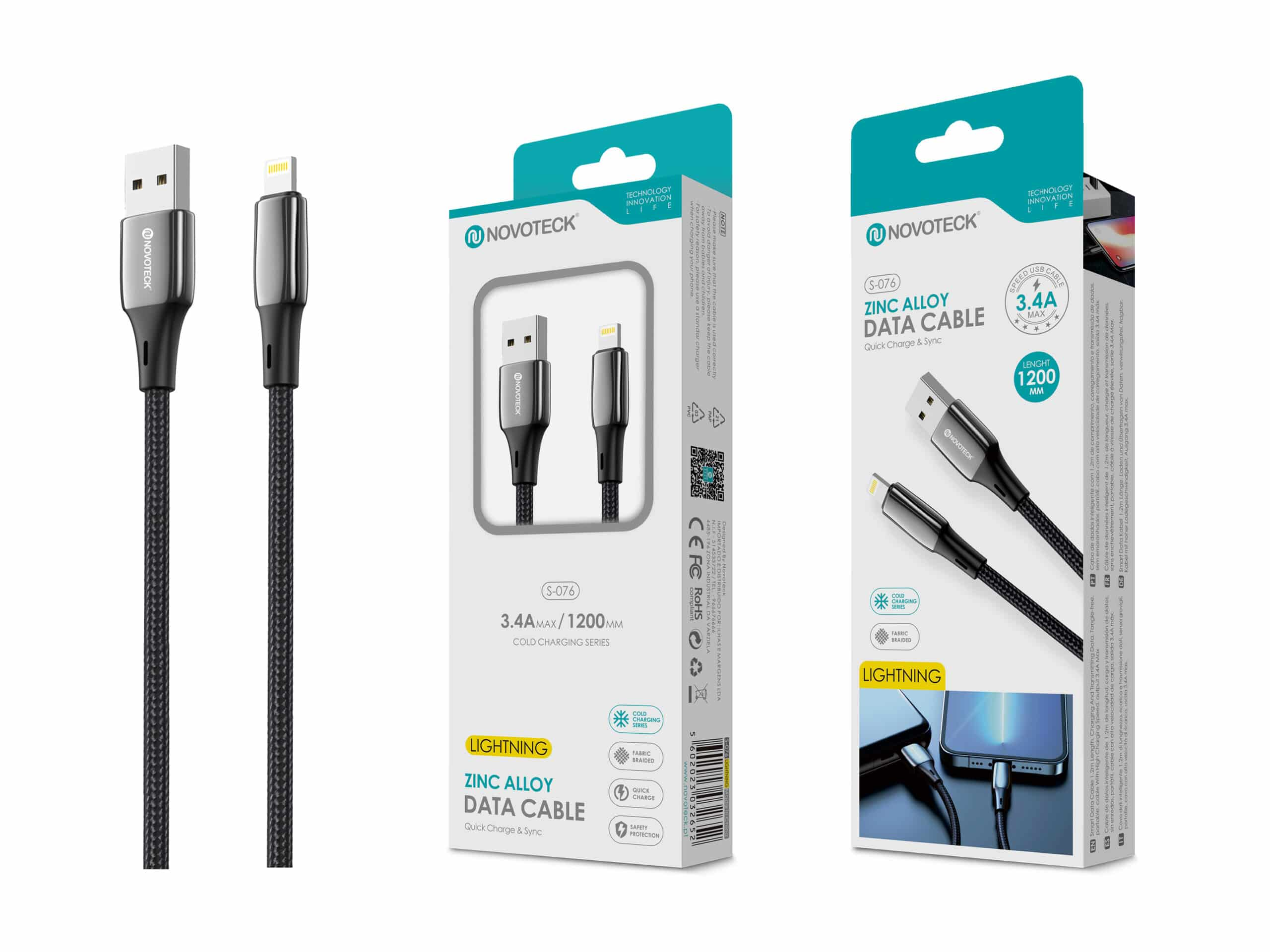 Cavo dati NOVOTECK Lightning, lega di zinco, 3.4A, 1200mm, intrecciato.