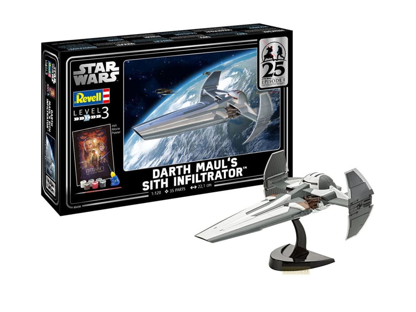 Maquette Revell Star Wars Darth Maul Sith Infiltrator sur socle.