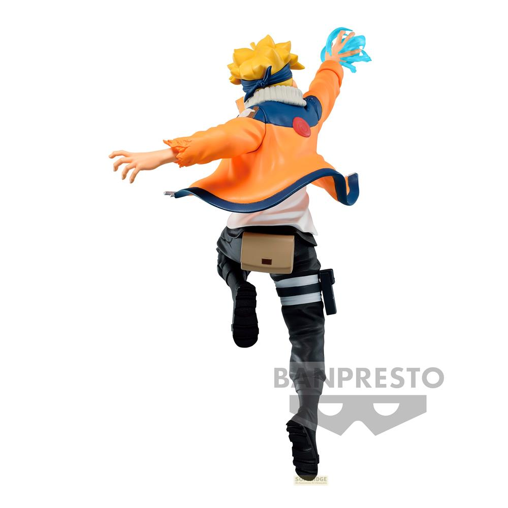 Figura con pelo amarillo y chaqueta naranja, sosteniendo energía azul en la mano.