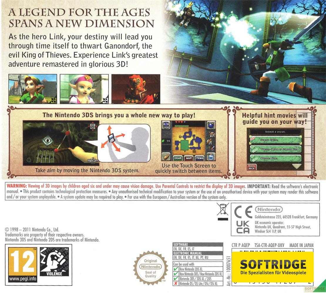 Spielcover mit Link, der ein Schwert hält, und Text über das Spiel.