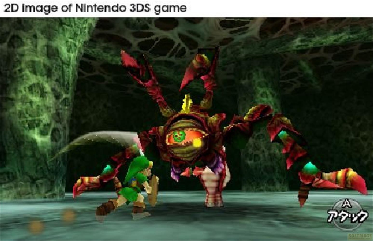 Link kämpft gegen einen großen, roten Monstergegner mit einem Auge in einer Höhle.