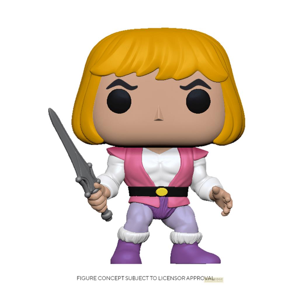 Eine Funko Pop Figur von He-Man in Kampfkleidung mit Schwert.