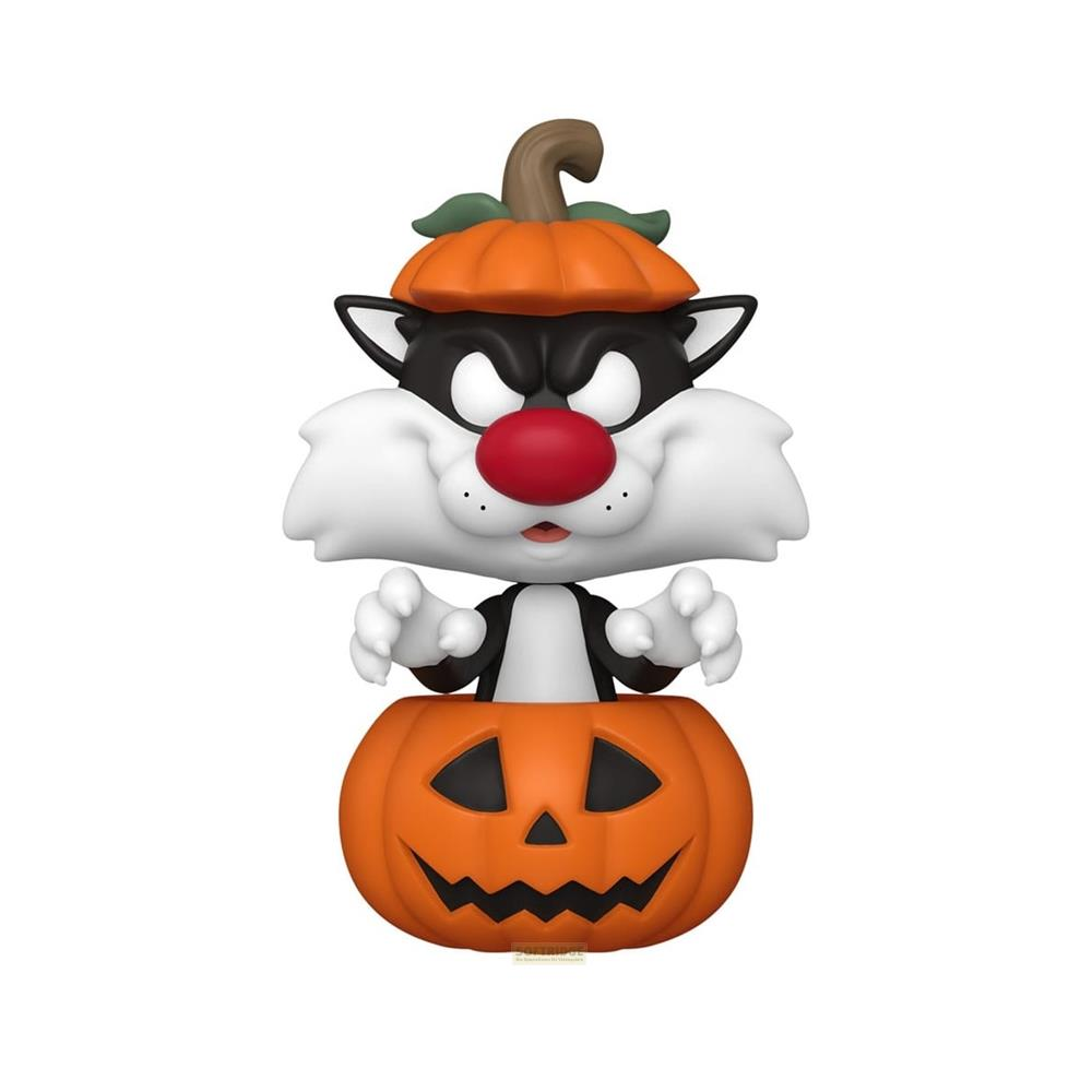 Gatto Silvestro in una zucca con un cappello di zucca.