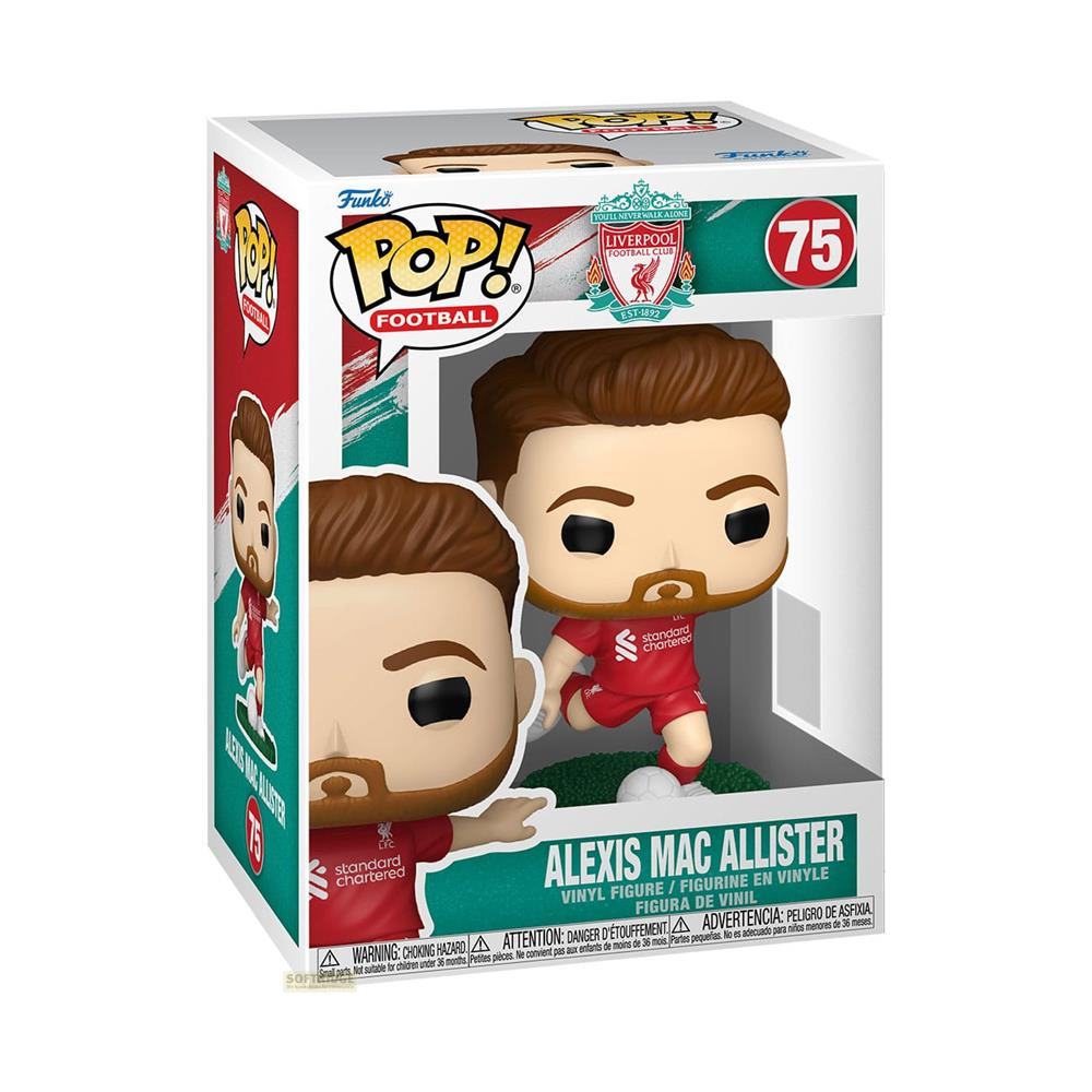 Figurka Funko Pop! Alexisa Mac Allistera w stroju Liverpoolu z piłką.