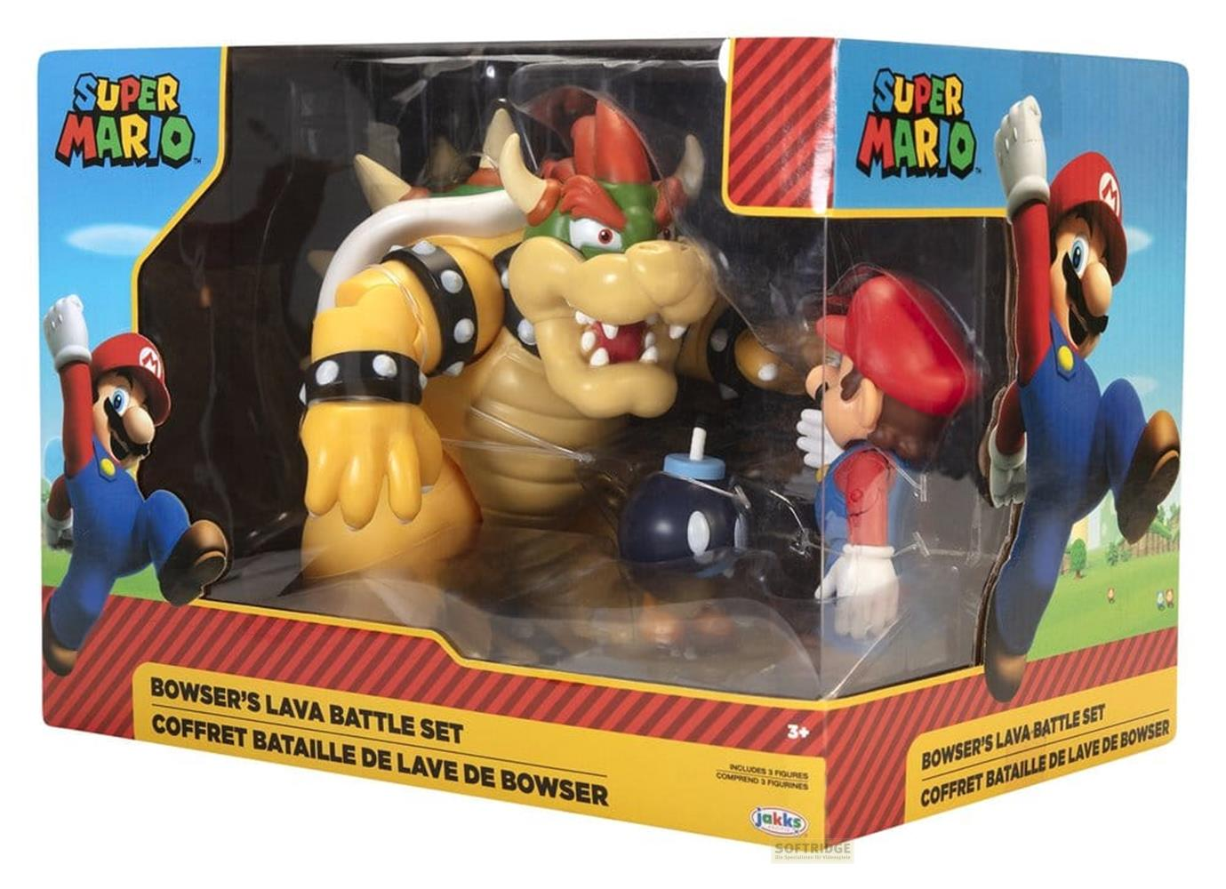 Super Mario Set Battaglia di Lava di Bowser con figure di Bowser, Mario e Bob-omb.