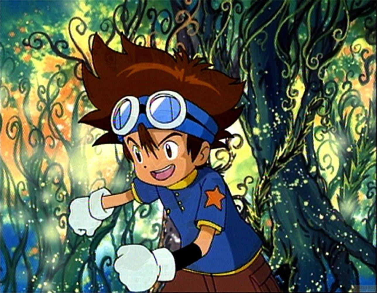 Un ragazzo con capelli castani e occhiali blu indossa una maglietta blu. È in una foresta.